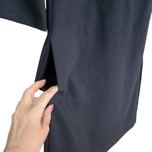 Trina Turk Black Versed Shift Dress, 3/4 sleeve, front half zip, pockets, sz 6 - Picture 6 of 11